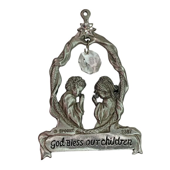 Spoontiques Pewter Ornament Suncatcher Prism God Bless Our Children 3.25" #2387 - Picture 4 of 5